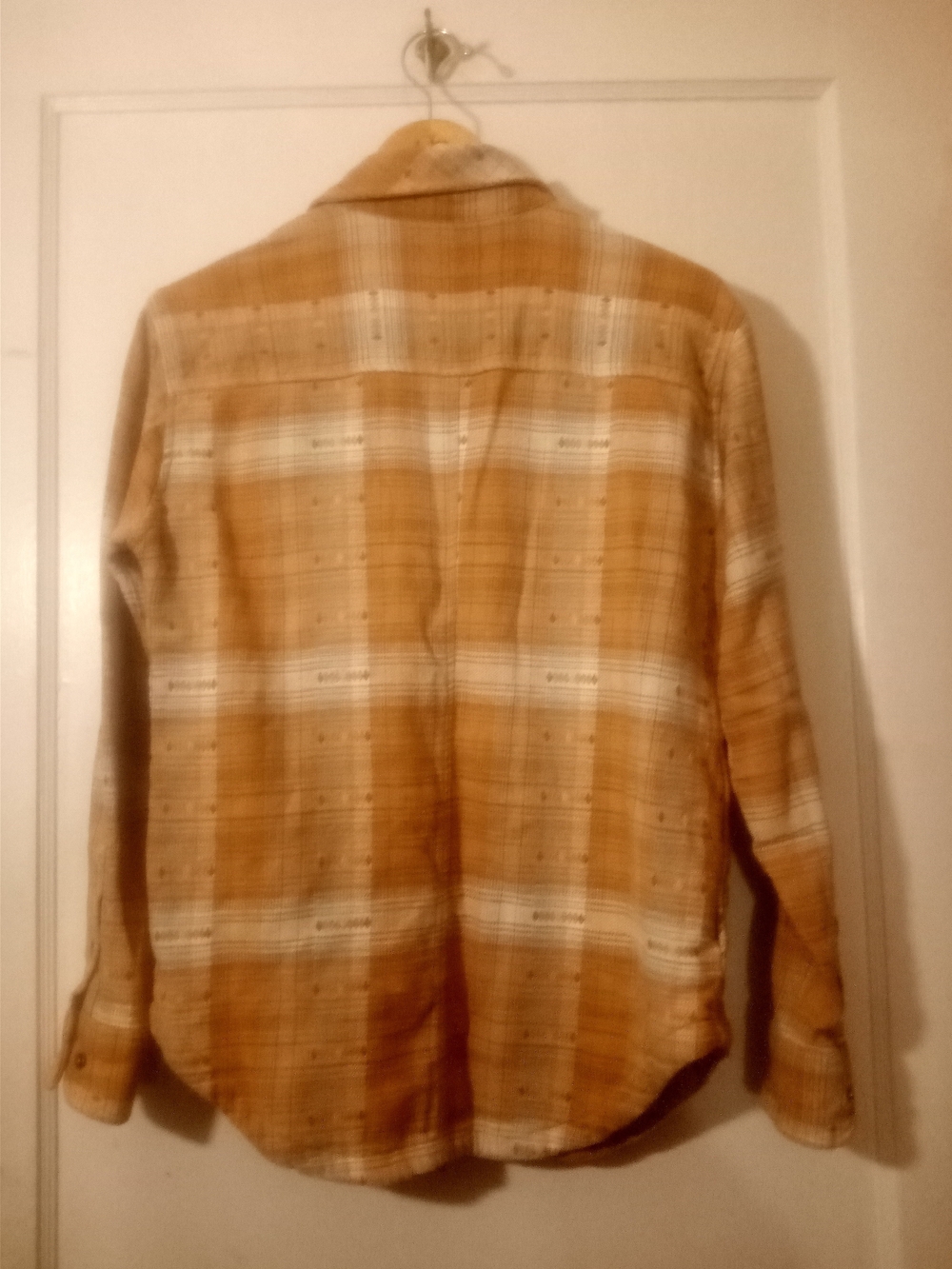 Vintage Prana Women Plaid Button-Down Jacket Shirt in Mustard Yellow and White
